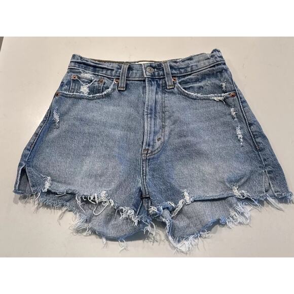 Abercrombie & Fitch Cut Off Shorts Size 23 The Mom High Rise Shorts Distressed - Picture 1 of 6